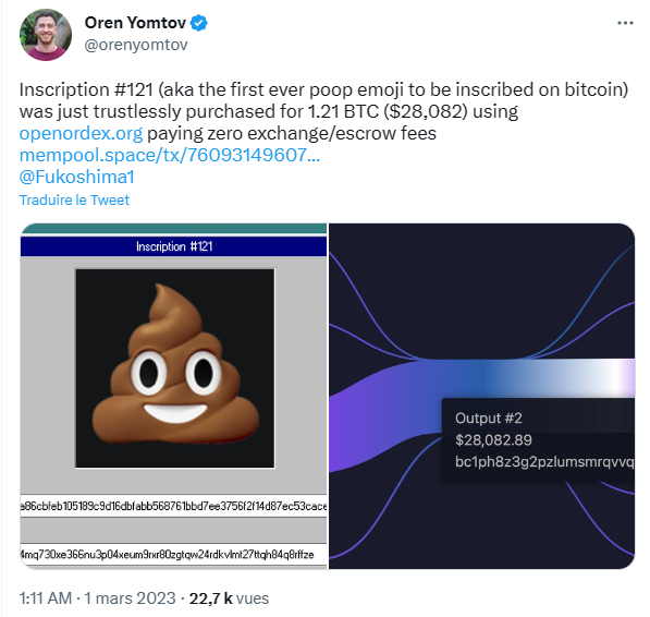 Un émoji crotte gravé comme NFT sur la blockchain Bitcoin.