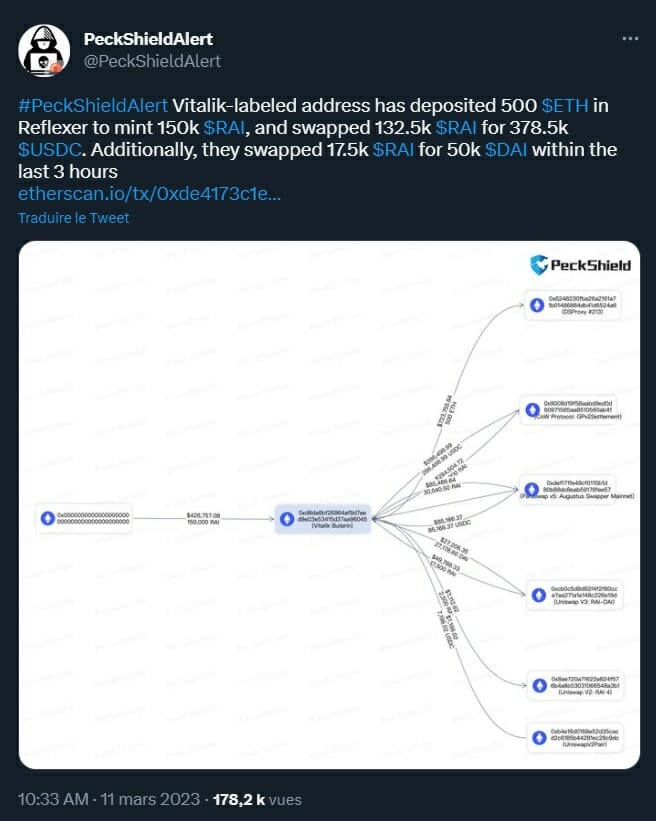 Une entreprise d'étude blockchain identifie des transactions en provenance du wallet vitalik.eth.