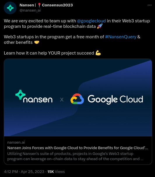 Nansen annonce son partenariat avec Google Cloud.