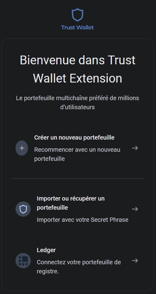 Création d'un portefeuille sur Trust Wallet