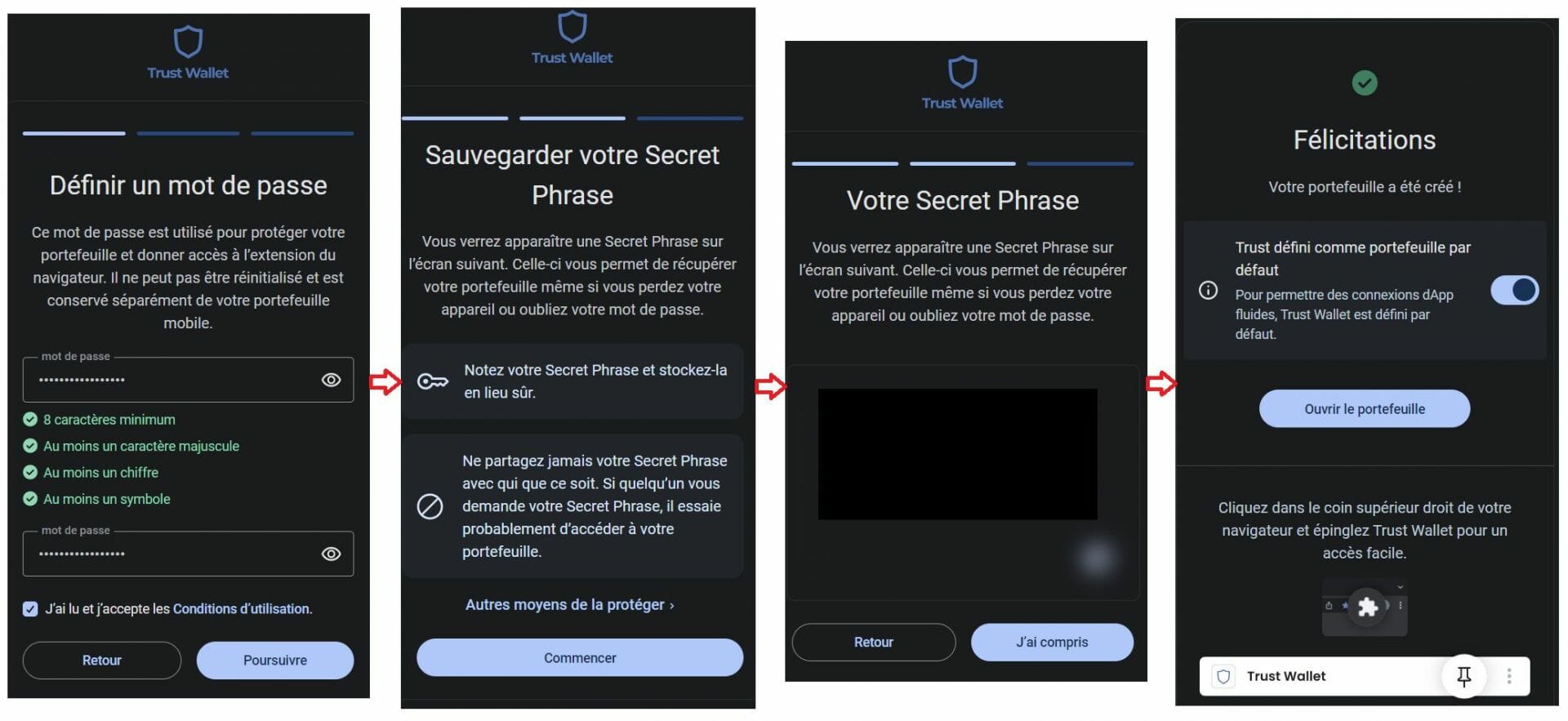 Étapes de création d'un nouveau portefeuille sur Trust Wallet