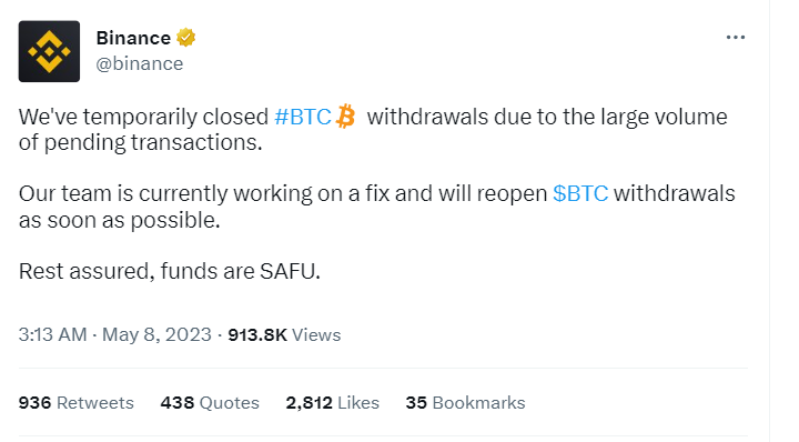 Suspension des retraits sur Binance