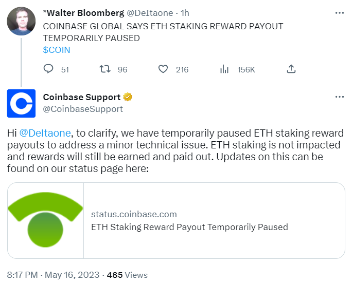 Tweet de coinbase