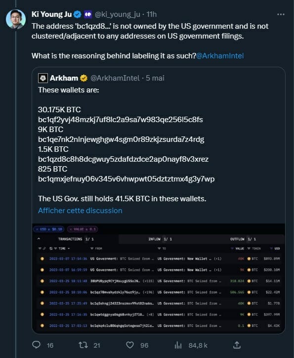 Selon Arkham Finance, le wallet en question ne serait pas lié à Silk Road. Les BTC auraient été envoyés sur un wallet d'exchange selon Ki Young Ju.