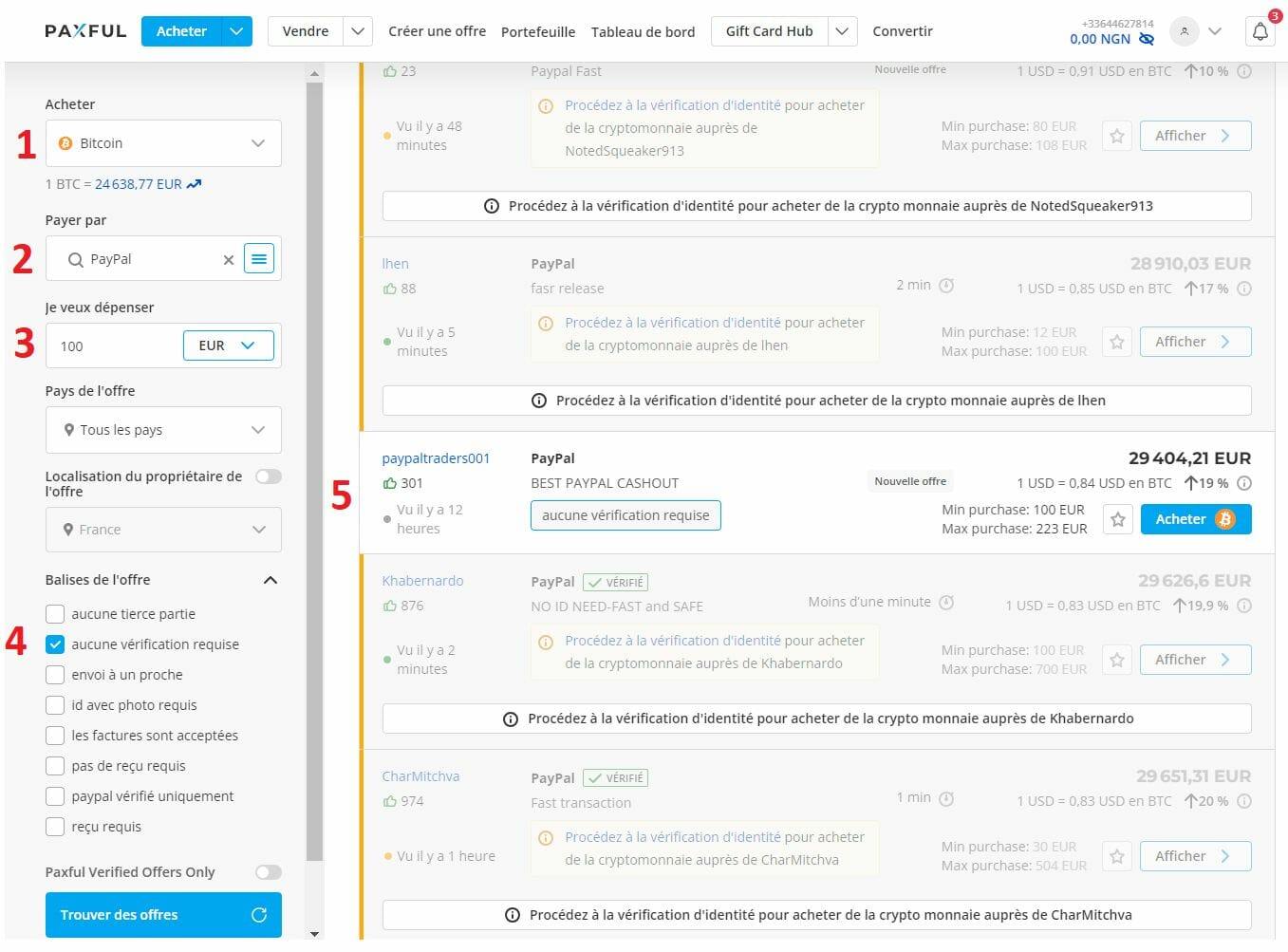 Achat de cryptomonnaie sur Paxful