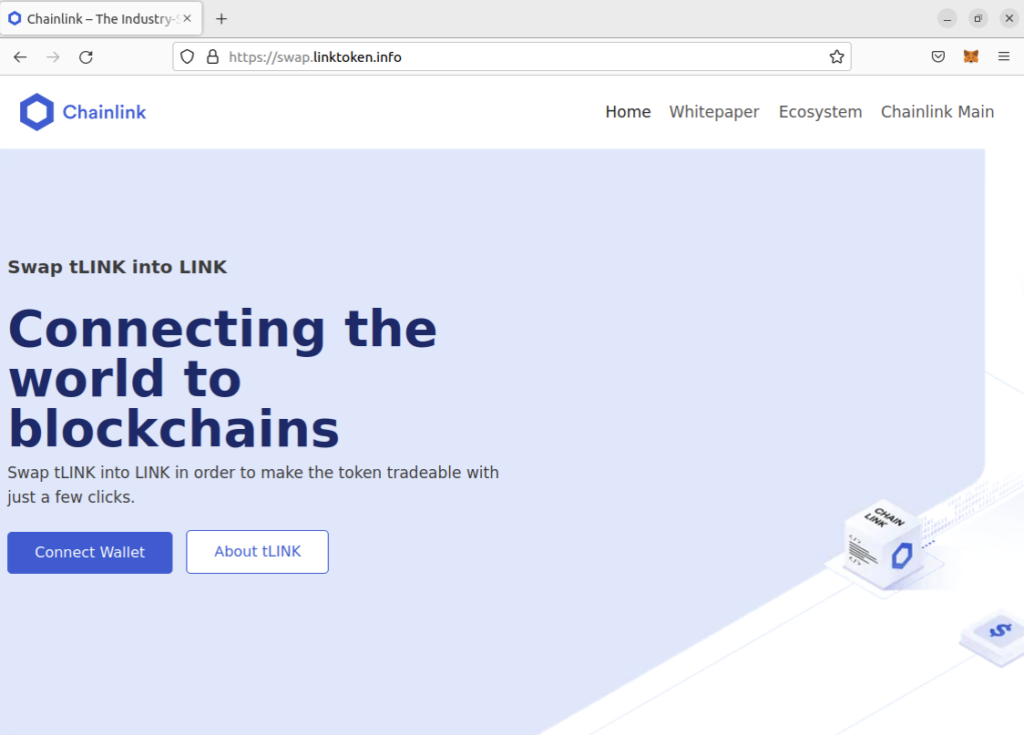 Exemple d'un site de phishing se faisant passer pour ChainLink