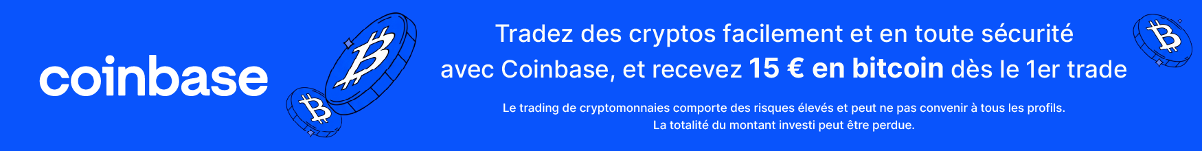 Tradez des cryptos facilement et en toute sécurité avec Coinbase, et recevez 15 € en bitcoin dès le 1er trade